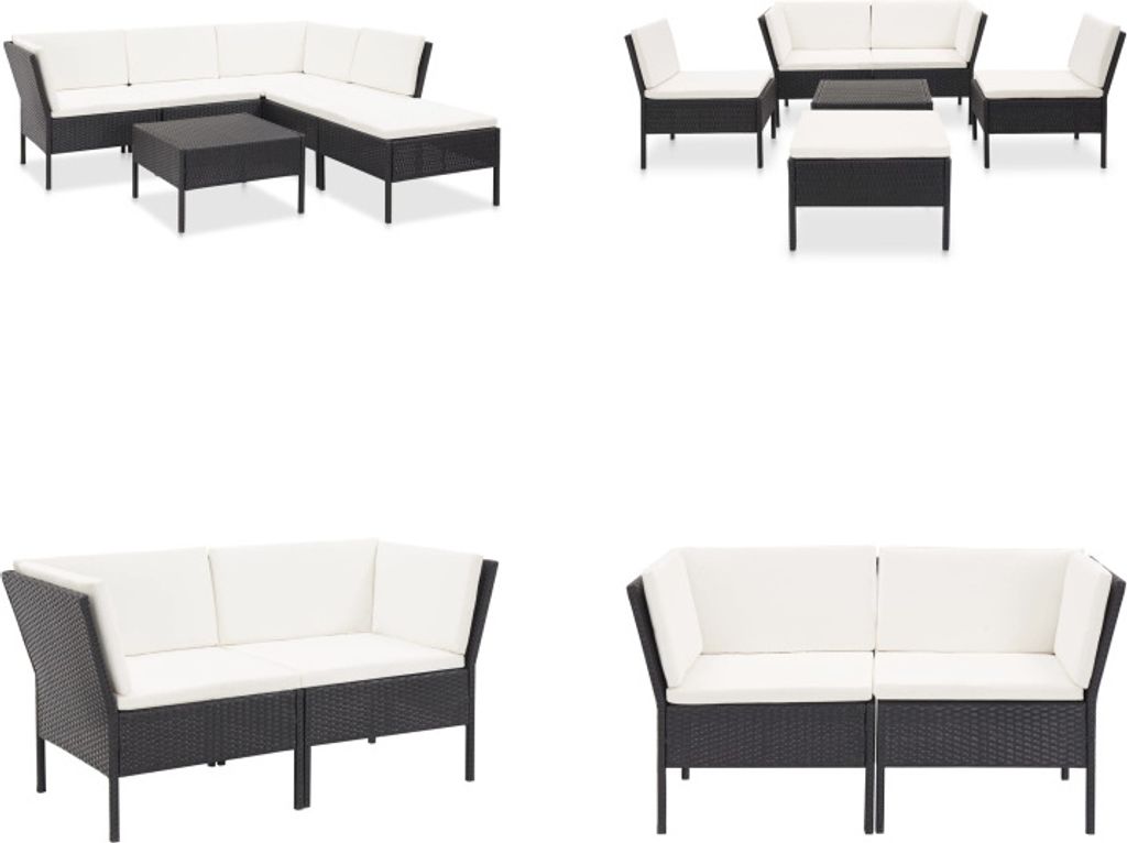 vidaXL 6 tlg. Garten Lounge Set mit Auflagen Poly Rattan Schwarz - Garten-Lounge-Set - Garten-Lounge-Sets - Garten-Lounge - Garten-Lounges