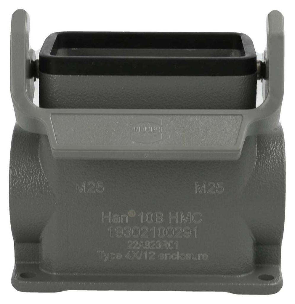 HARTING Han 10B HMC Sockelgehäuse hoch, 2xM25 seitlicher Kabelabgang, mit 1 Längsbügel - 1 Stück