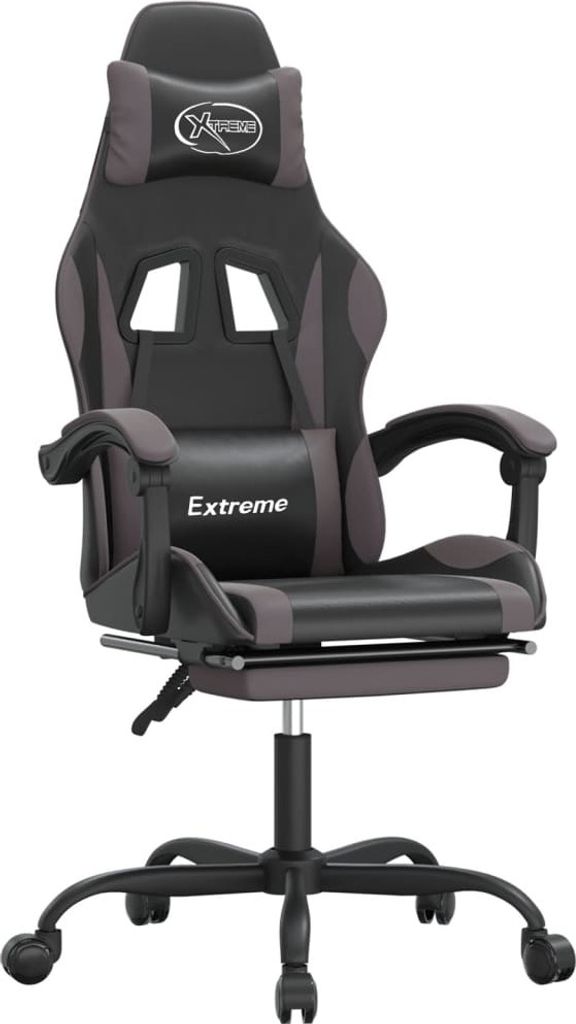 Gaming-Stuhl mit Fußstütze Schwarz und Grau Kunstleder