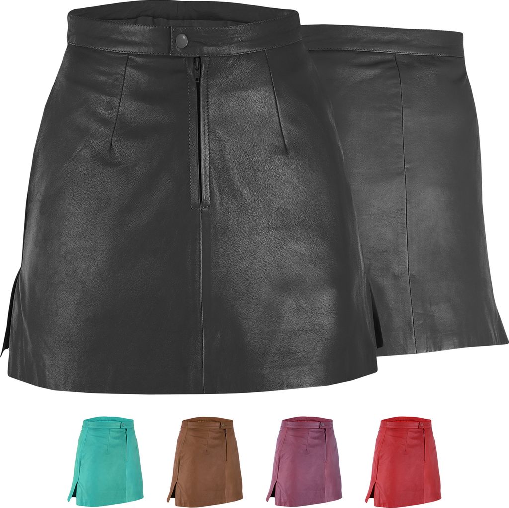 Trendiger Mini Lederrock aus Lammnappa Business Rock echtleder, Größe:48, Farbe:Schwarz