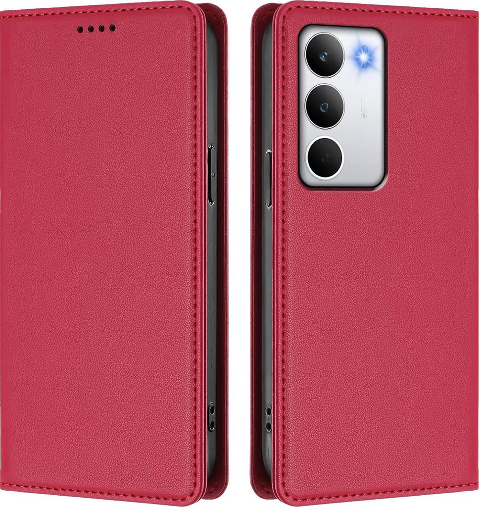 Handyhülle für Realme C71, Kunstleder Klapphülle Stoßfeste Magnetische Hülle mit Ständer Rot