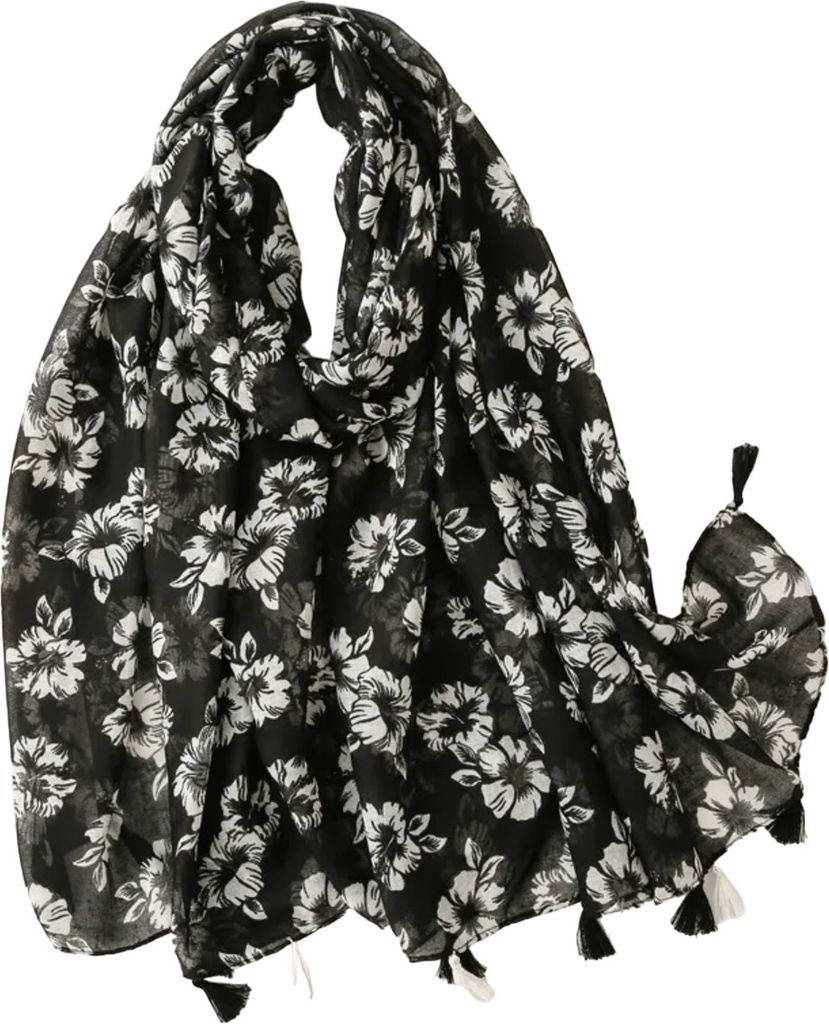 Halstuch Fiore Typ6 - Schwarz/Weiß mit Fransen für fröhliche Styles KP33920