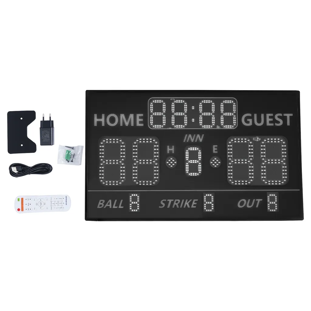 Tableau d'affichage numérique à LED noir avec télécommande pour baseball - 8