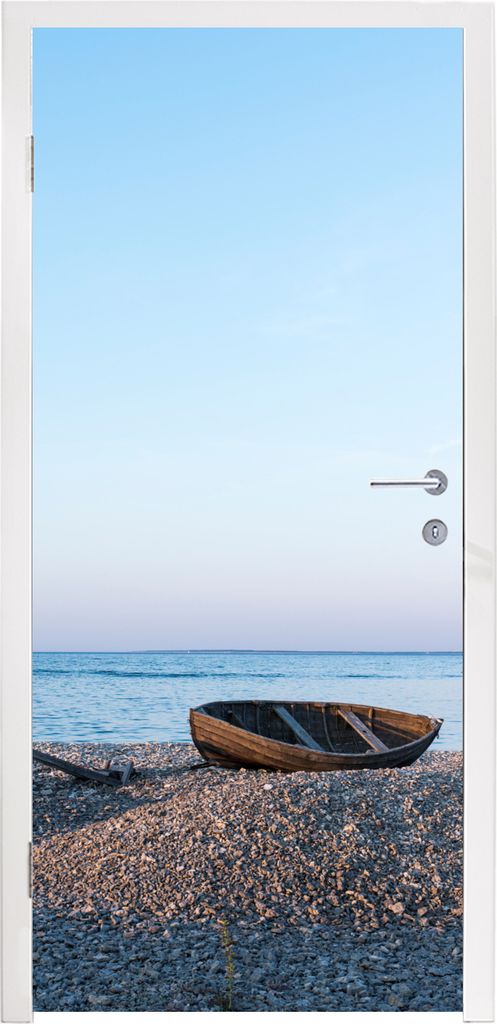 MuchoWow Türtapete Selbstklebende Türfolie Strand - Boot - Meer 75x205 cm Türposter Türaufkleber Klebefolie Türklebefolie - XXL-Aufkleber - ...