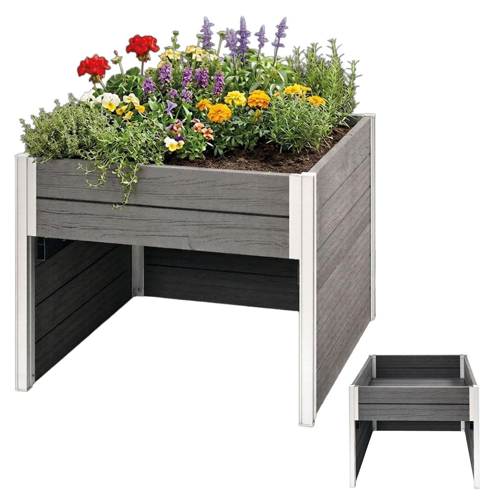2in1 Hochbeet mit Mährobotergarage Holzoptik 73x79x56 cm Produktbild 