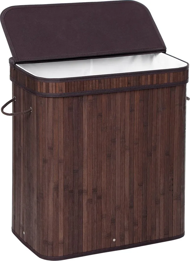 Panier à linge avec couvercle en bambou brun - Corbeille de 100L