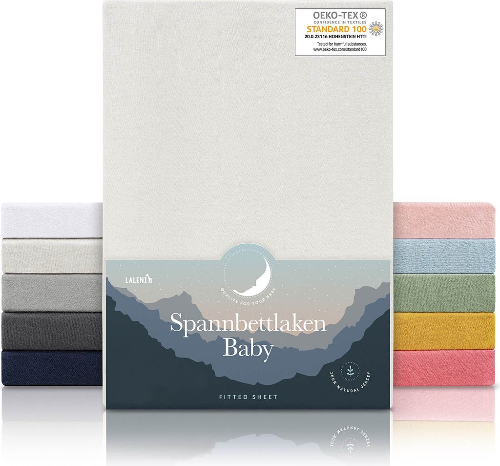 Laleni 2er-Set Spannbettlaken Babybett Kinderbett 60x120-70x140 cm - , 100% Baumwolle, atmungsaktives Spannbetttuch Jersey Baby, 135 g/m², Elfenbein