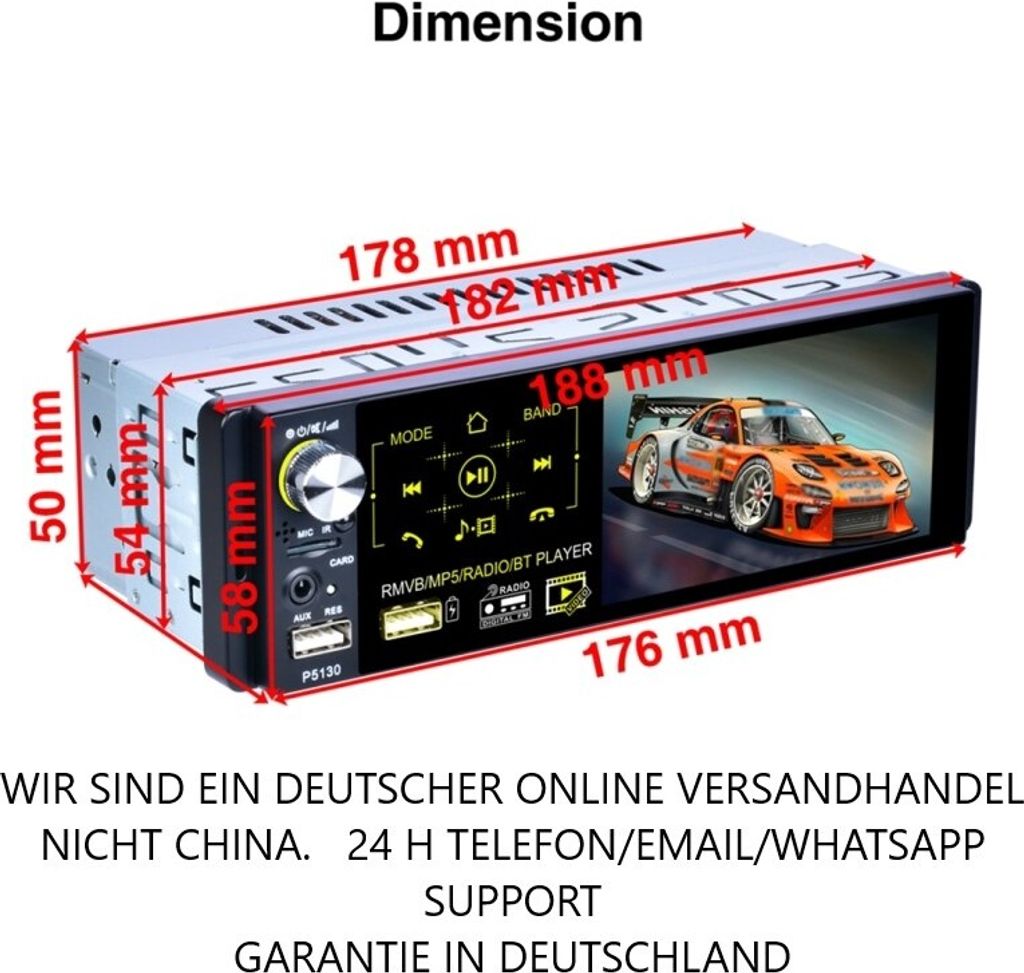 4.1 Zoll  1DIN Autoradio Empfänger MP5, Video Player FM & Produktbild 