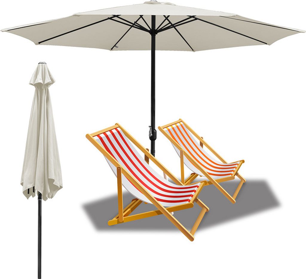 Jiubiaz 2.7m Sonnenschirm UV40+ Neigbar Sonnenschutz Gartenschirm Strandschirm,Beige