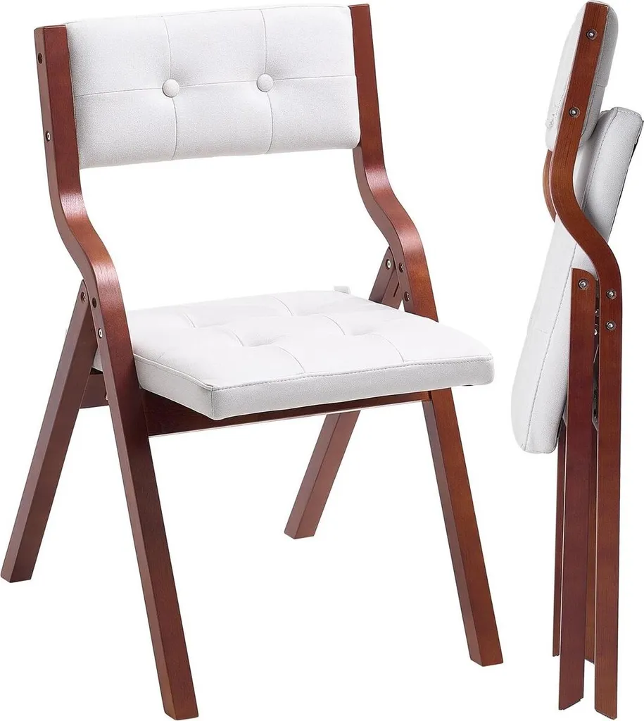 Lot de 4 Chaises Pliantes en Bois Blanc avec Coussin Rembourré Confort