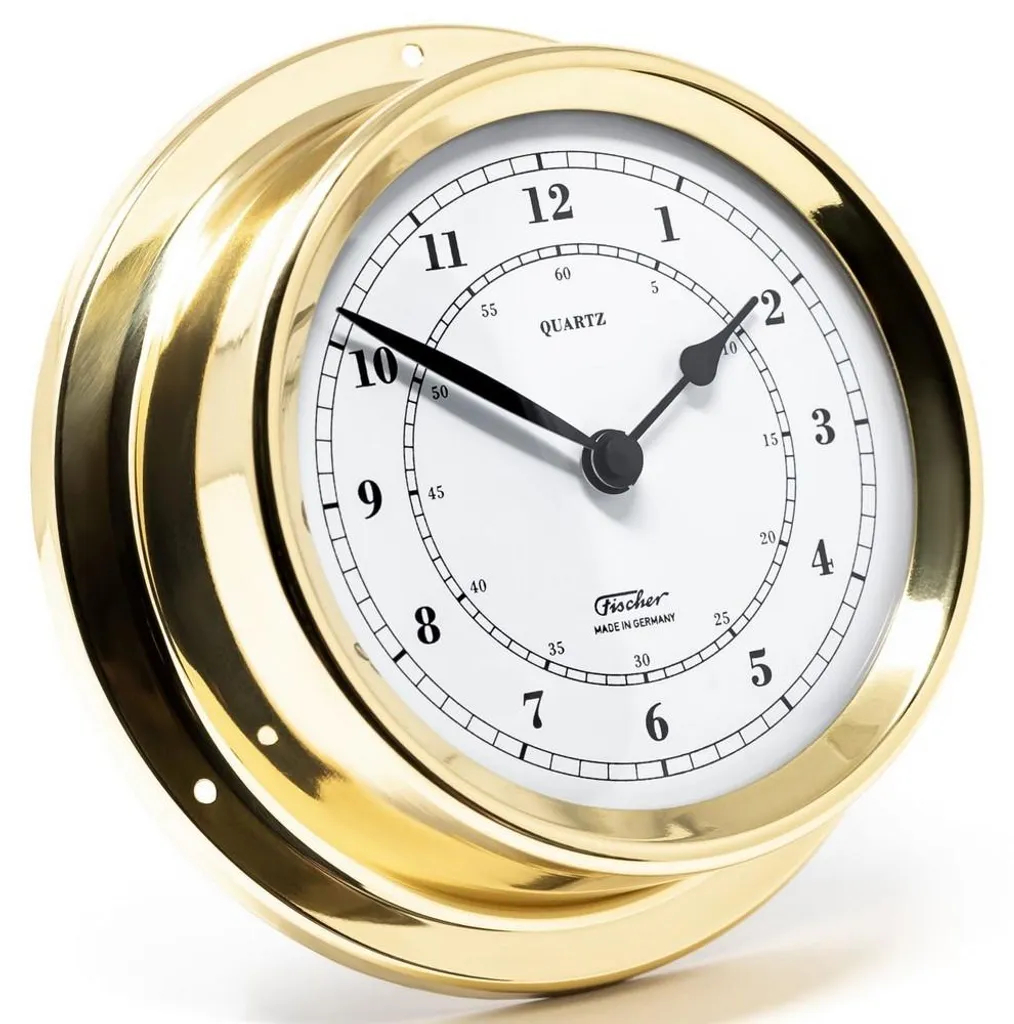 Horloge de bord nautique Fischer 1508U-45 - Cadran blanc et laiton 125mm