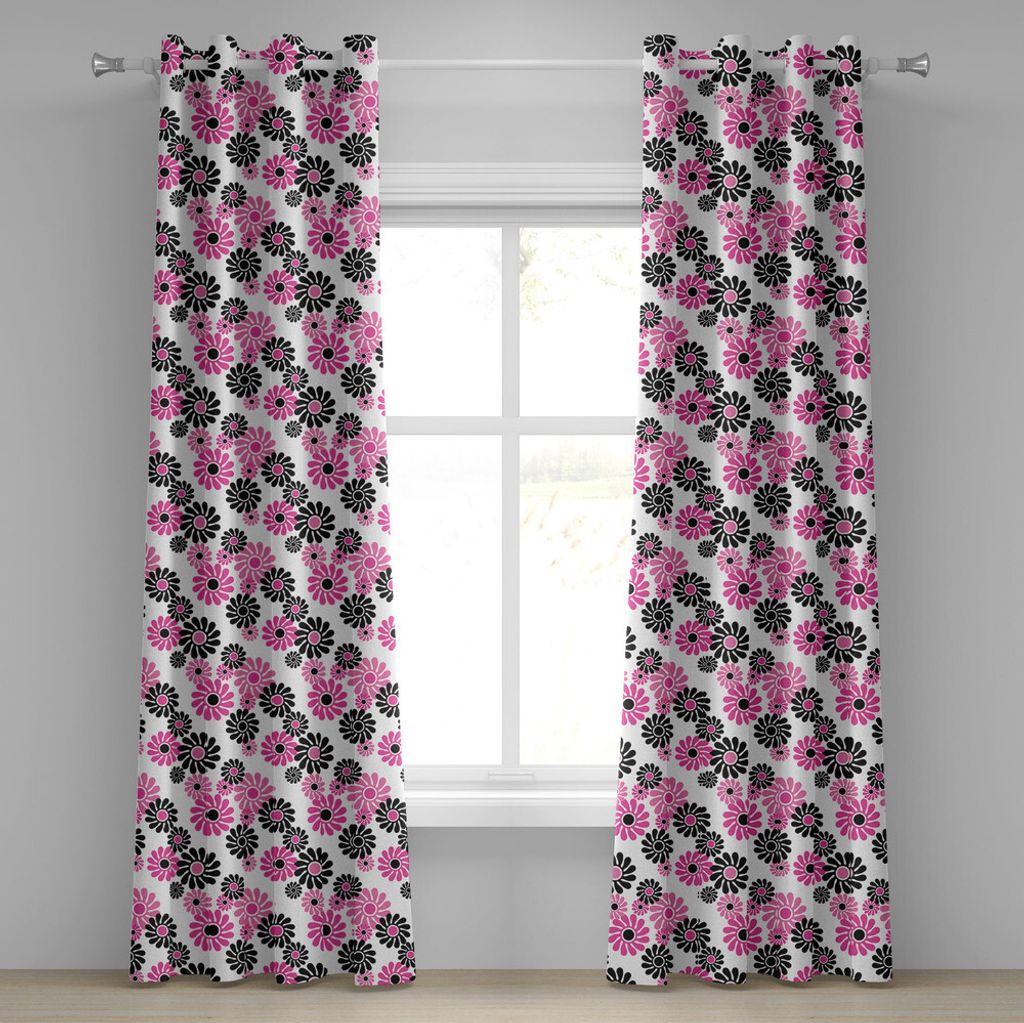 ABAKUHAUS Geometrisch Ösenvorhang, Feminine Blümchenmuster Natur inspiriert altmodische blühende Blumen, Dekorative 2-Panel-Fenstervorhänge, 28...