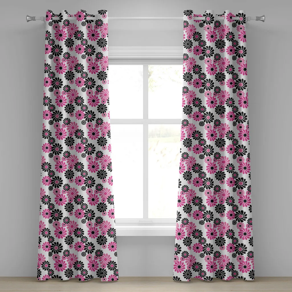 Rideau géométrique rose et noir à œillets motif floral nature 280 cm