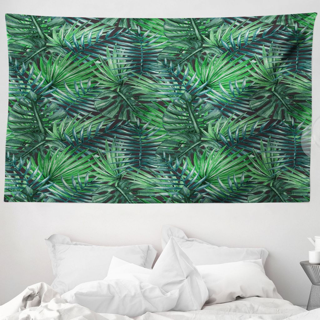 ABAKUHAUS Blatt Wandteppich, Watercolored Wald Blätter aus Weiches Mikrofaser Stoff Waschbar ohne Verblassen Digitaldruck, 230 x 140 cm, Grün Dun...