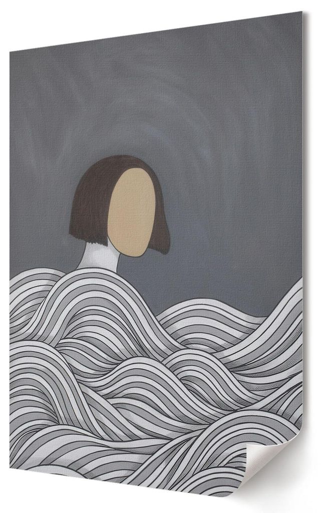 Eine Gestalt in den Wellen- Kunstdruck A4 - Ausdrucksstark, modern- Wandbild für Wohnzimmer Schlafzimmer & Flur, Modernes Poster Wanddeko, Ungerahmt