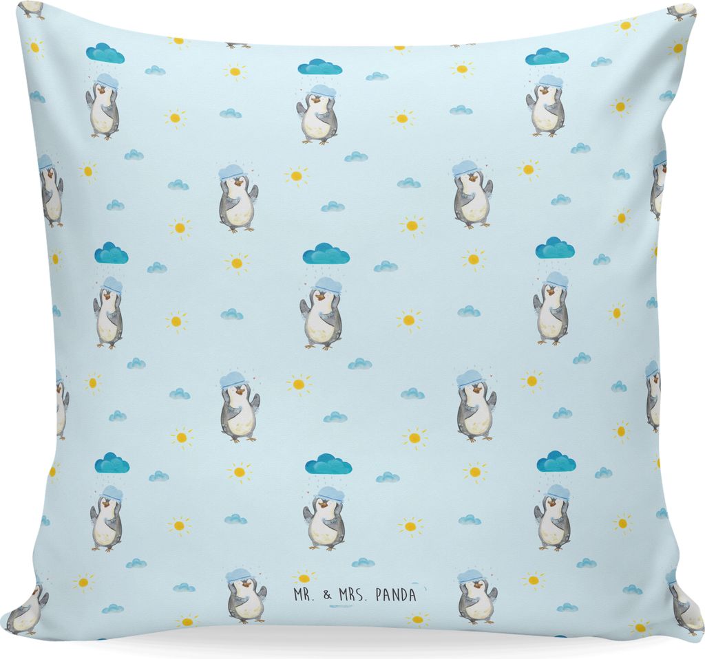 Mr. & Mrs. Panda Sofakissen Pinguin Duschen - Blau - Geschenk, Dusche, Polster, Duschkonzert, Singen, Sofa Kissen, kuschelkissen 40x40, Baden, Deko...