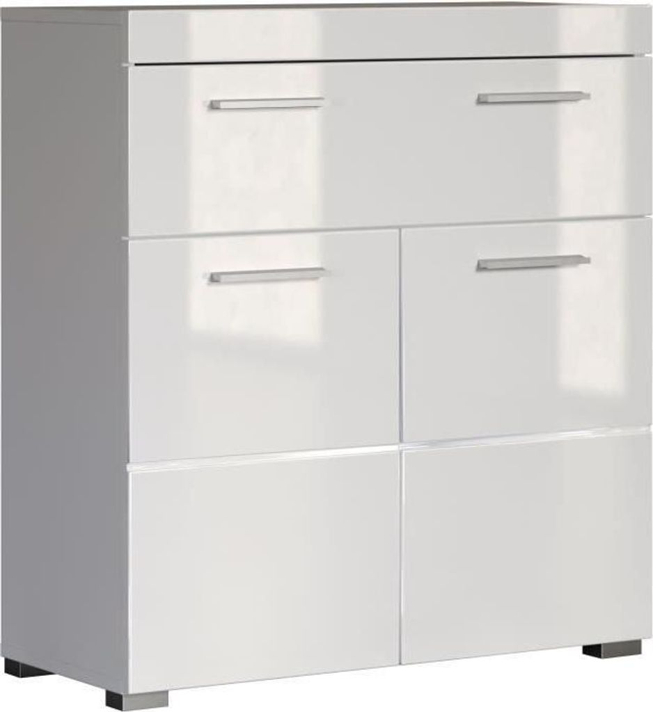 Badezimmermöbel Unterschrank, 2 Türen, 1 Schublade, Weiß, L 73 x T 31 x H 79 cm, Amanda