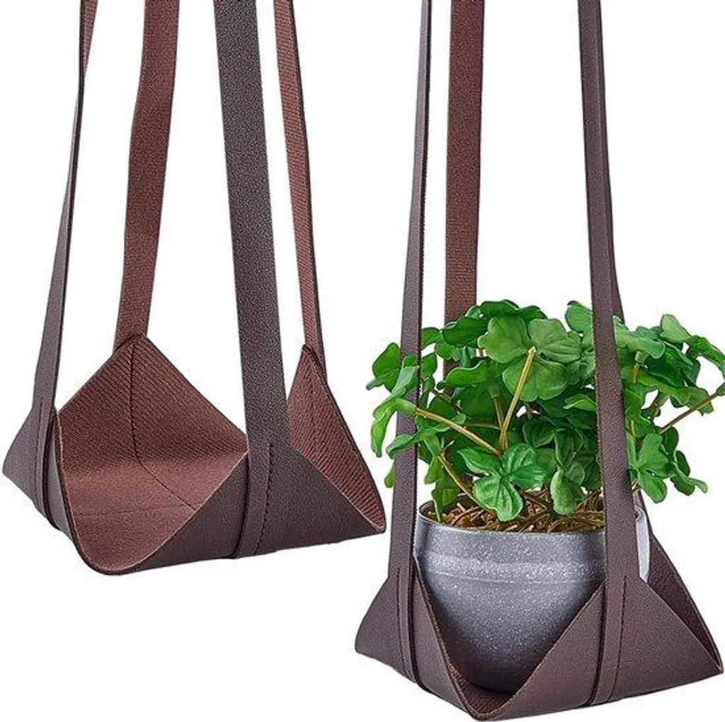 Porte-plante suspendu intérieur extérieur cuir PU - Déco murale lot de 2