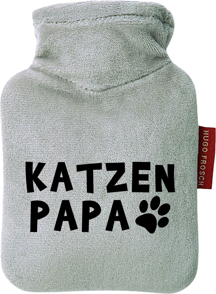 Huuraa Mini-Wärmflasche Katzenpapa Tapse 0,2 Liter Grey Mini Veloursbezug Taschenwärmer Geschenkidee
