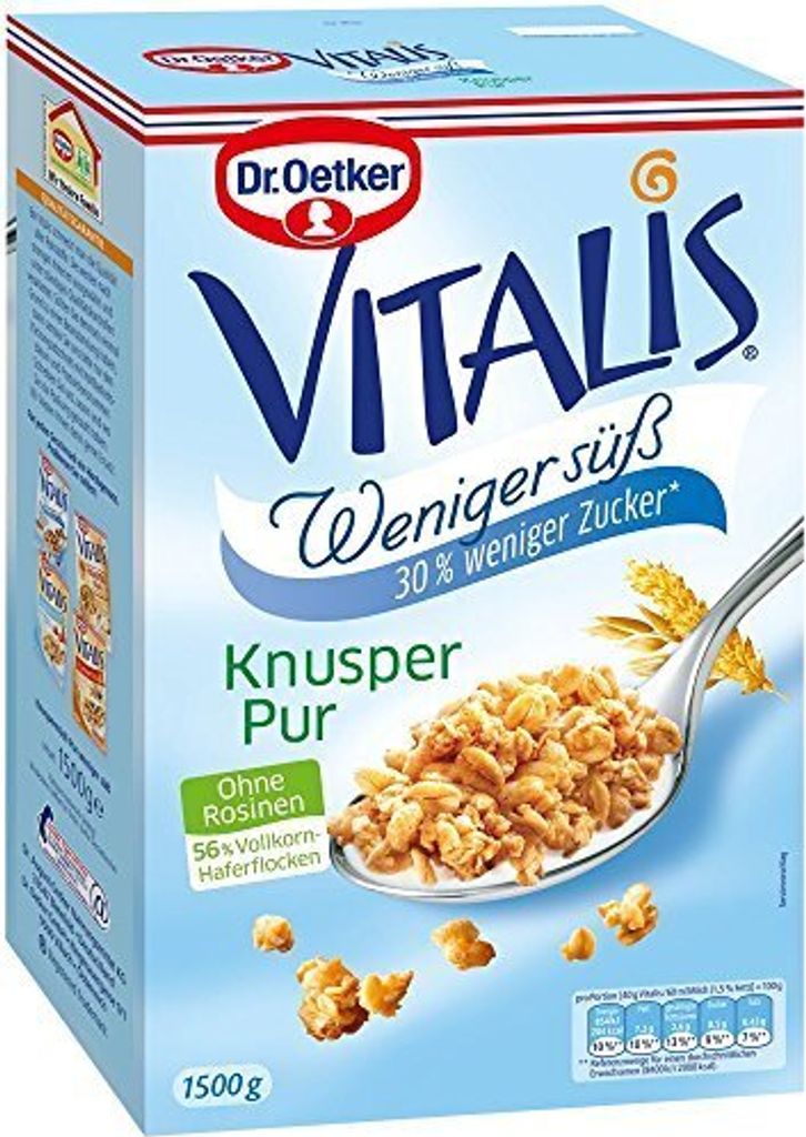 Dr Oetker Vitalis Müsli Knusper pur weniger süß 1500g 2er Pack
