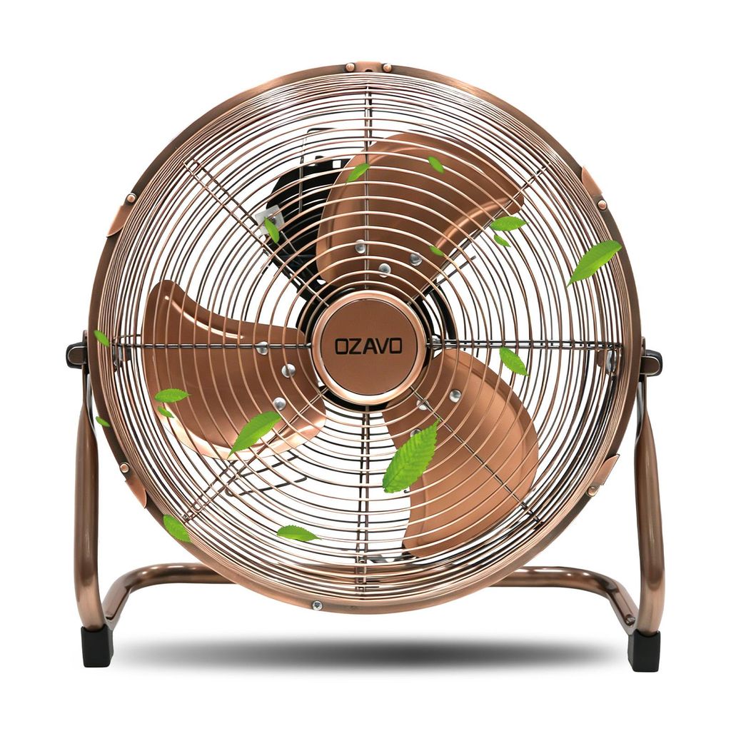 OZAVO Bodenventilator, Windmaschine 35 cm mit 3 Laufgeschwindigkeiten, Tischventilator Metall, Luftkühler, verstellbare Neigungswinkel, Retro