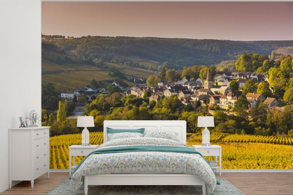 MuchoWow Fototapete für Wohnzimmer oder Schlafzimmer Wandtapete Vinyl Motivtapete Weinberg - Luft - Herbst - Frankreich - 525x350 cm - Das Hinte...