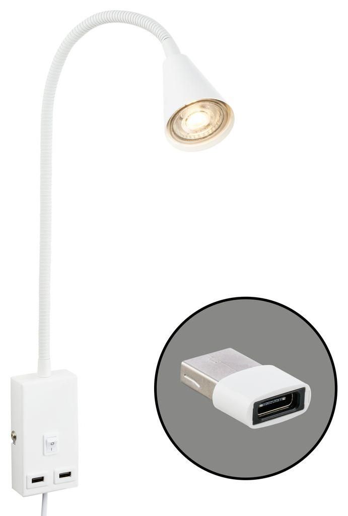 Leselampe LED Bettlampe Wandlampe Schwenkbar 2x USB Port Produktbild 
