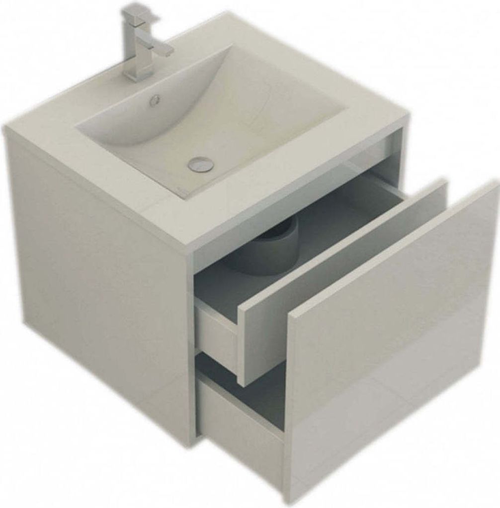 Luxus Badset Waschtischunterschrank + SMC Waschbecken Badmöbel weiss hochglanz