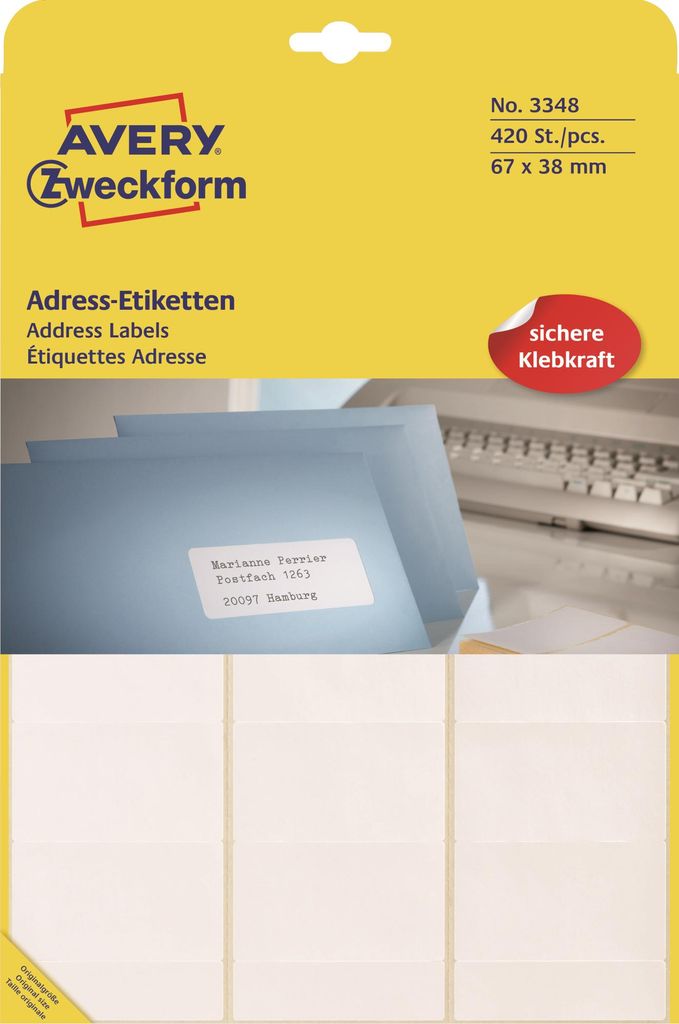 AVERY Zweckform Adress Etiketten 67 x 38 mm auf Bogen weiß 420 Etiketten