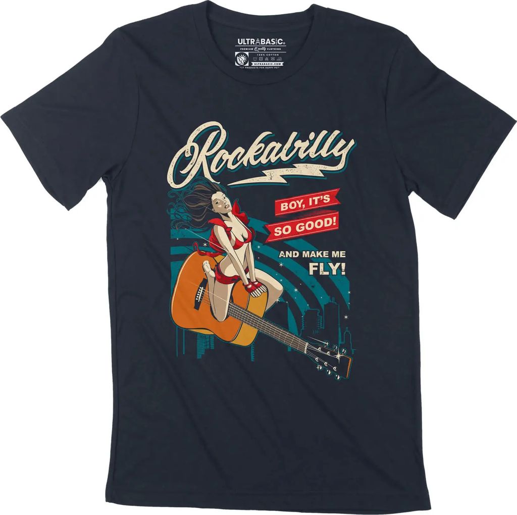 Herren Grafik T-Shirt Rockabilly Pinup Girl Make Me Fly Öko-Verantwortlich Vintage Jahrgang Kurzarm Lustige Druck Geburtstag Geschenk Mann