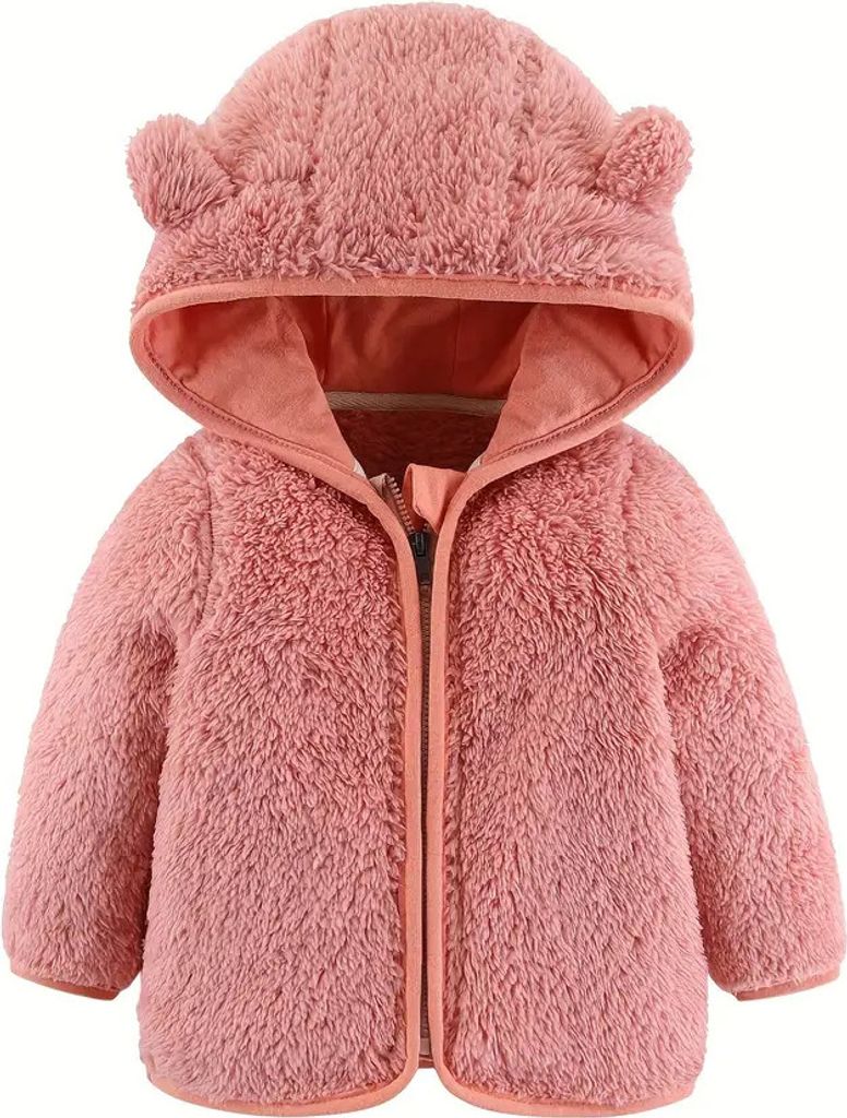 Cozy Bear-Ear Hooded Jacket for Toddlers - Girls & Boys Zip-Up Teddy Sweater - Warm Winter Outerwear, 80/6-12M