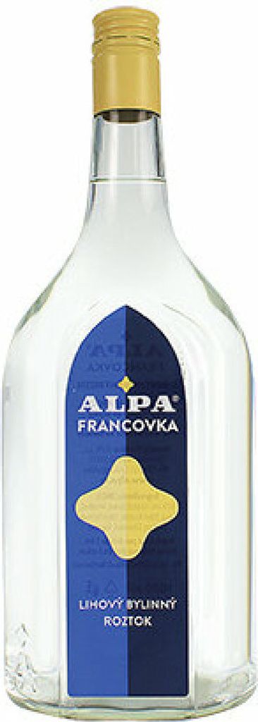 A clear product shot of a bottle of Alpa Francovka.