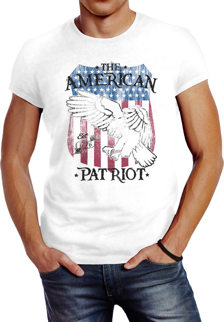 Herren T-Shirt Amerika Flagge Patriot Adler USA Slim Fit Vintage Neverless weiß S