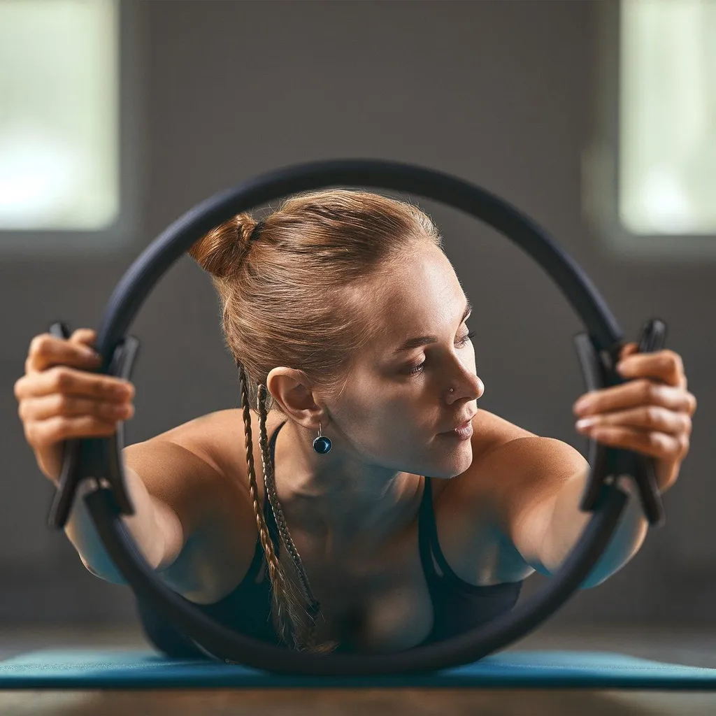 Rebecca Mobili Pilates Anneau Bleu Clair Poignées Jambes Bras 40x37x6 Rebecca Mobili Pilates Anneau Bleu Clair Poignées Jambes Bras 40x37x6