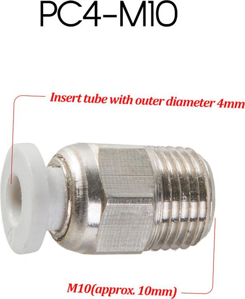 PC4-M10 männlicher gerader Pneumatikrohr-Steckanschluss für CR-10-Serie/Ender-3 Bowden-Extruder-3D-Drucker, 1 Stück
