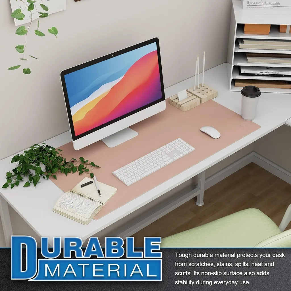 Tapis de Bureau Rose et Argent 80x40 cm Double Face en Cuir Synthétique
