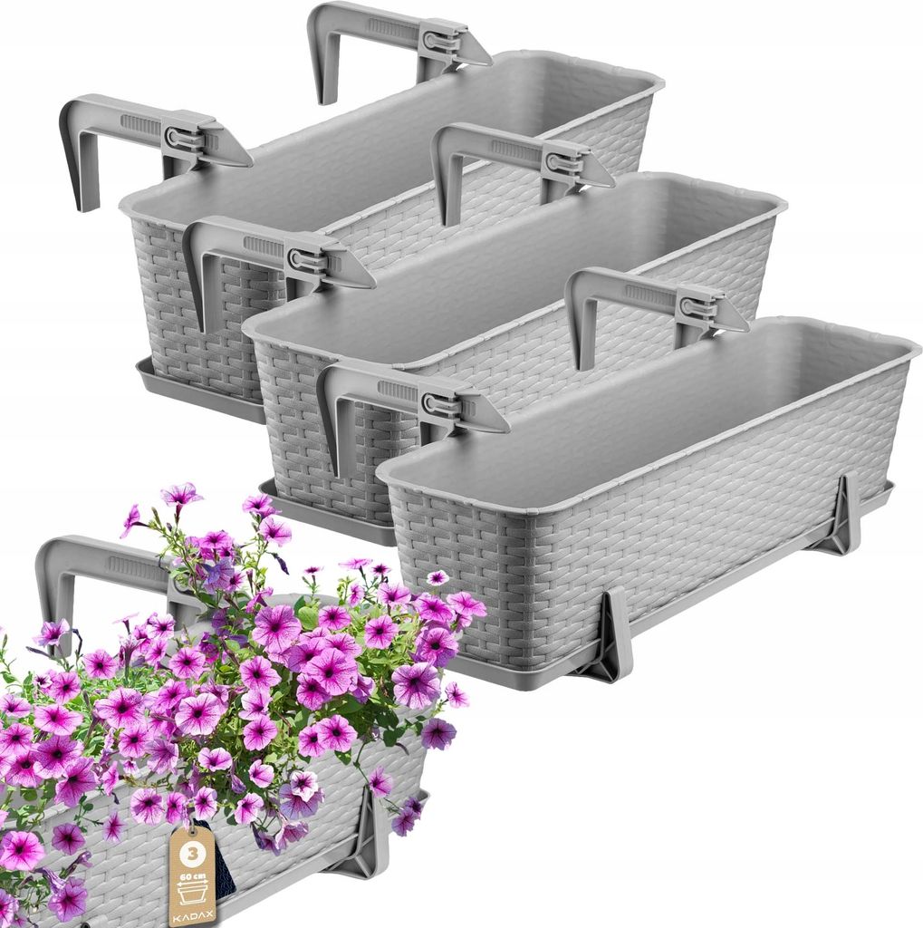 KADAX Blumentopf "Castro", Topf mit Griffen, 60cm, Hellgrau , 3 Stück