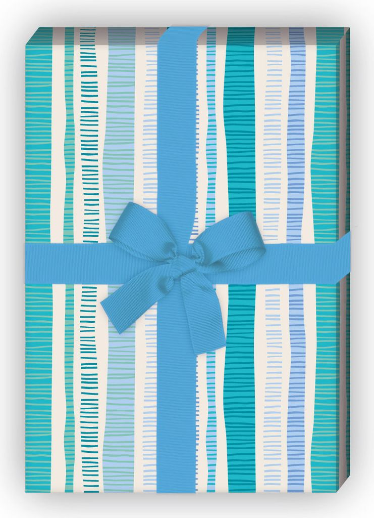 Modernes Doodle Streifen Geschenkpapier, hellblau türkis - G11467, 32 x 48cm