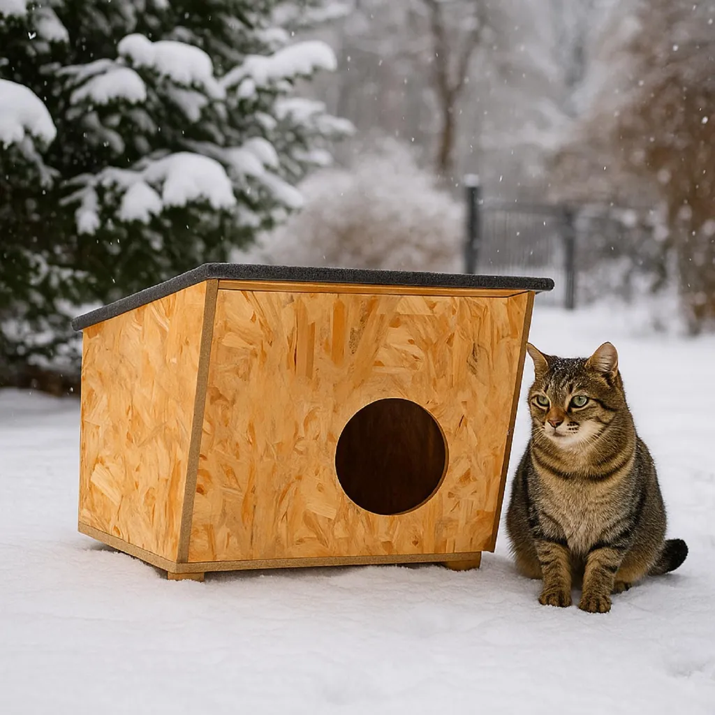 Niche pour chat extérieure en bois OSB avec toit amovible QLS 11386