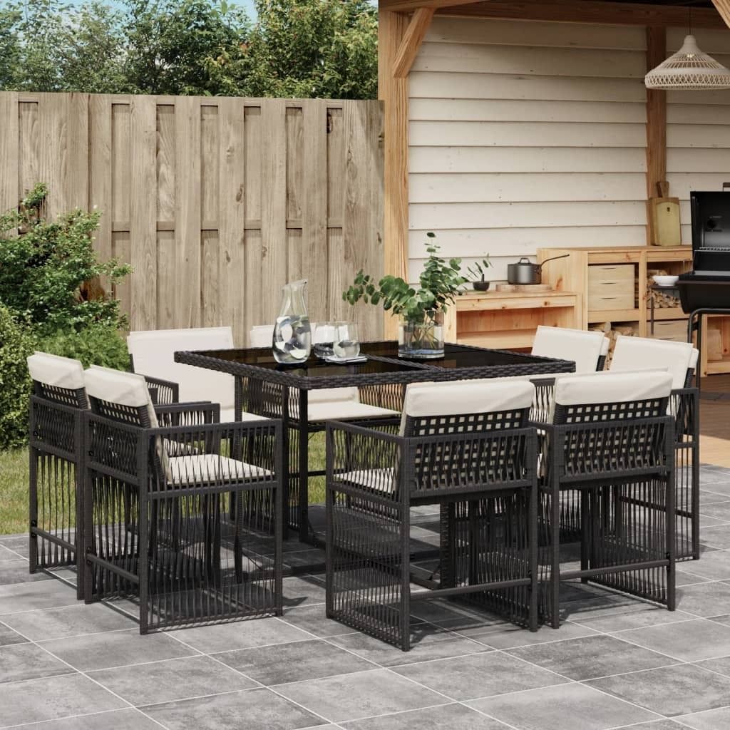 Maison Exclusive - 9-tlg. Garten-Essgruppe mit Kissen Schwarz Poly Rattan