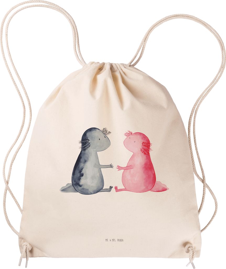 Mr. & Mrs. Panda beutelrucksack Axolotl Liebe - Transparent - Geschenk, Stoffbeutel, Valentinstag, Lurch, Schwanzlurch, Kleiner Rucksack, gym, tasc...