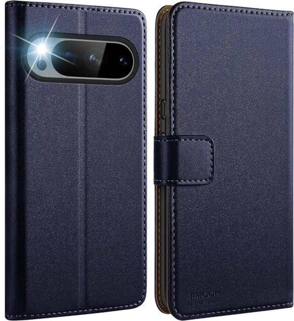 Étui MagFlip en cuir bleu pour smartphone avec rabat de protection