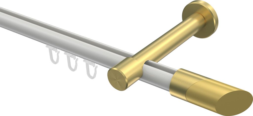 Interdeco Innenlaufstange / Gardinenstange mit Innenlauf Weiß / Messing-Optik, Typ Prestige Verano (Schräge), 20 mm Ø 1-läufig, 320 cm