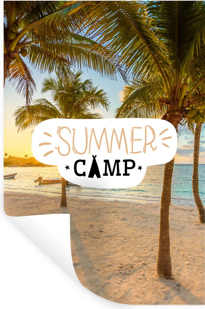 MuchoWow Wandtattoo Wandsticker Wandaufkleber Sommer - Camp - Sprichwörter - Palmen 60x90 cm Selbstklebend und Repositionierbar - Sticker - Deko...