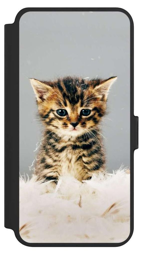 NIVOCASE Klapphülle für Samsung Galaxy S25+ Handyhülle aus Kunst Leder NIVOflip schwarz Feder Haustier Katze