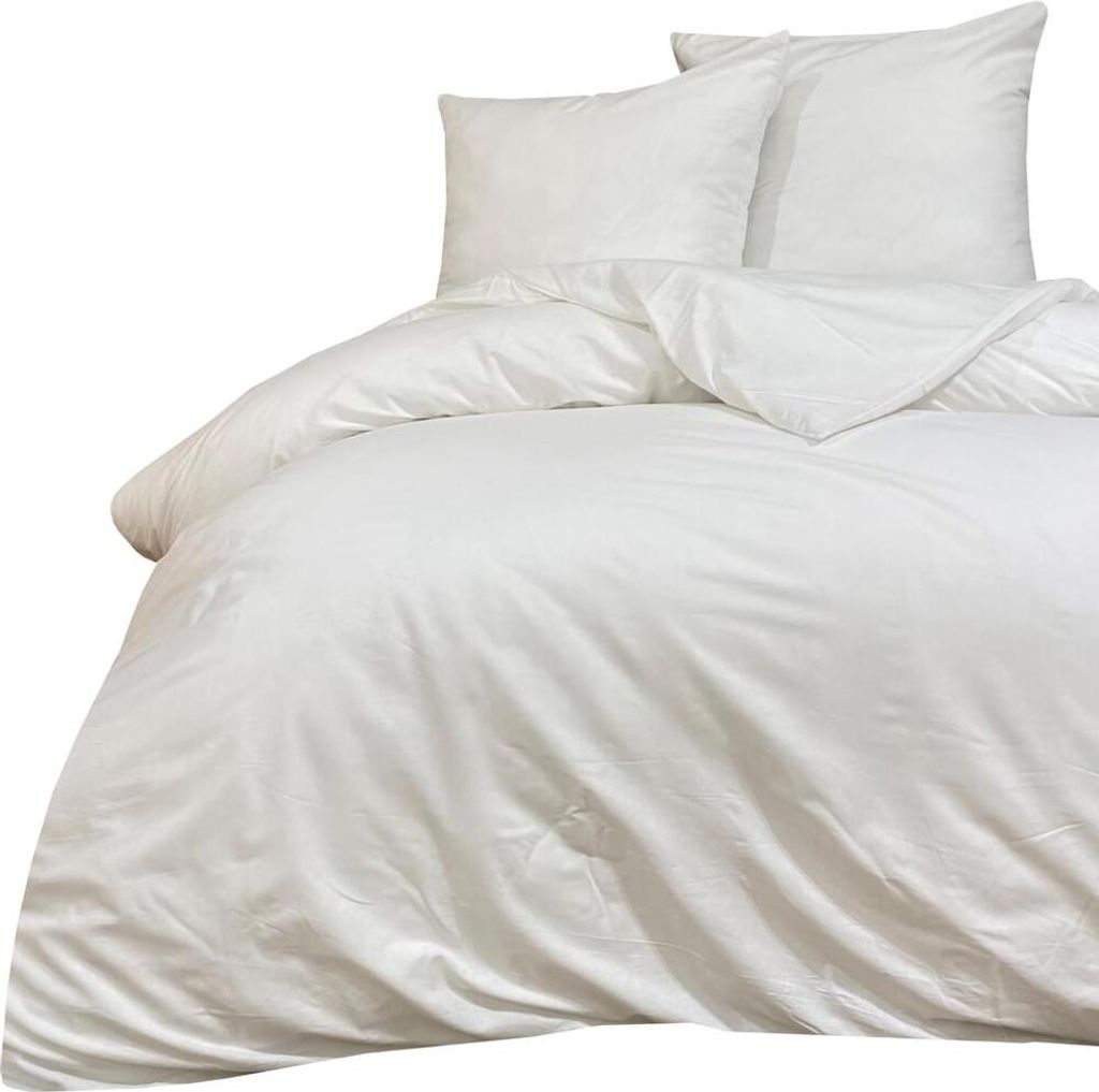 Bettwäsche 200x200 + 80x80 cm 100% Baumwolle Renforce Weiß Uni Einfarbig Garnitur Set, 3 teilig