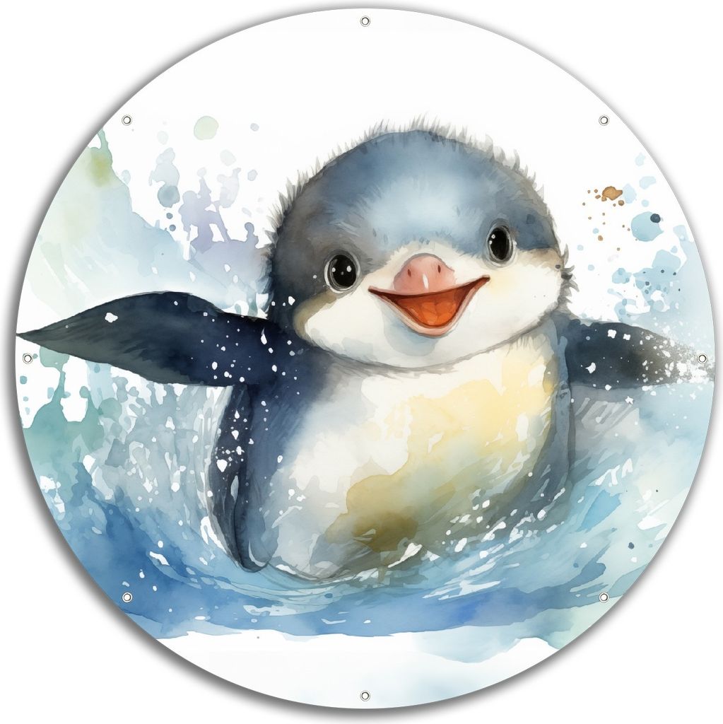 Wallario rundes Outdoor-Poster für Garten oder Balkon, Motiv Pinguin in Aquarell, 60 cm Durchmesser