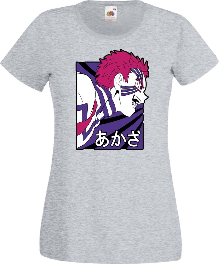 Damen T-Shirt Anime Manga Demon Anime Slayer Akaza 03 Upper Rank Akaza, Lady M / Grau