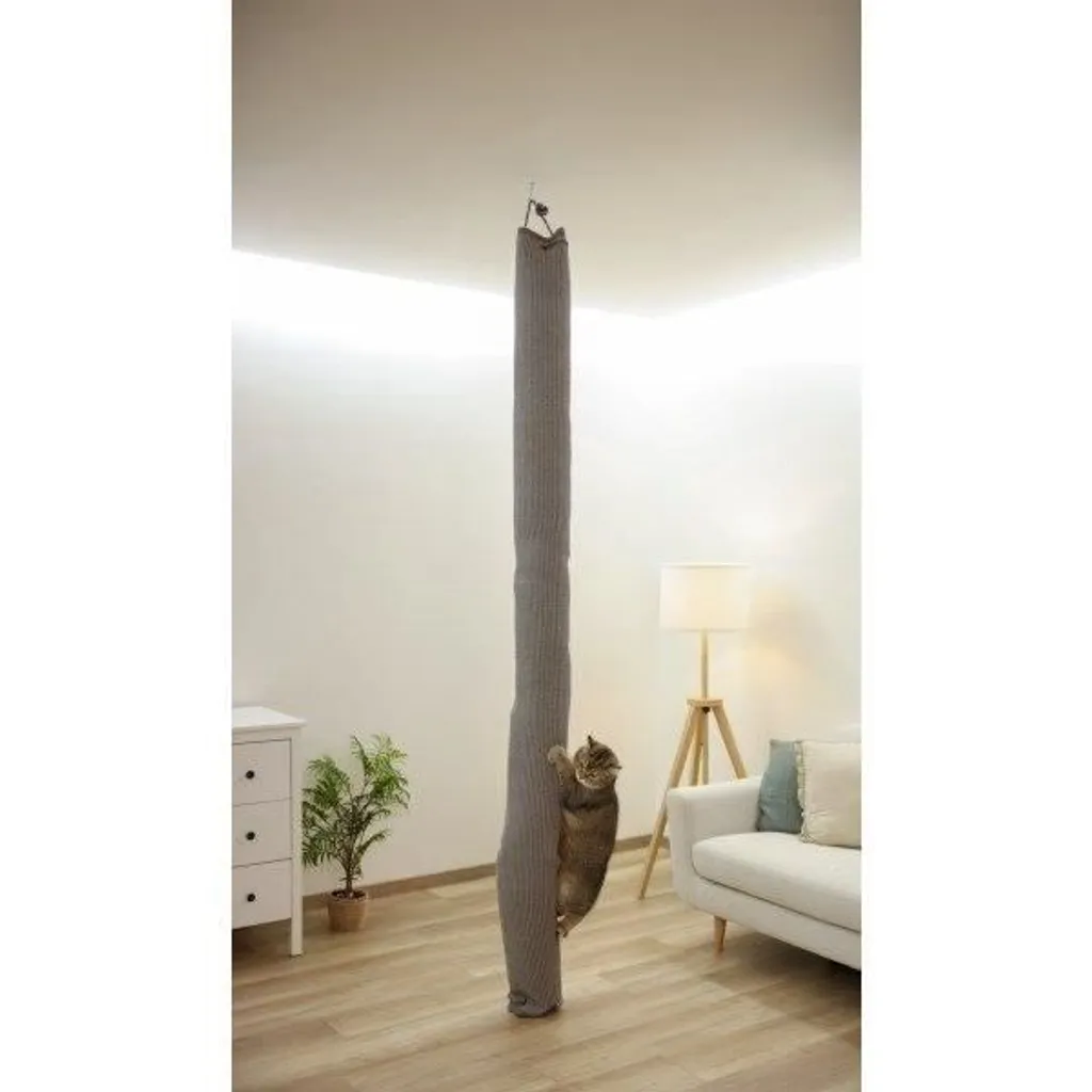 Albero tiragraffi per gatti, KERBL Climber, 16 x 16 x 240 cm, fissaggio al soffitto, grigio