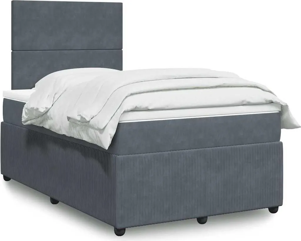 Lit boxspring velours gris foncé 120x190 cm avec matelas ergonomique
